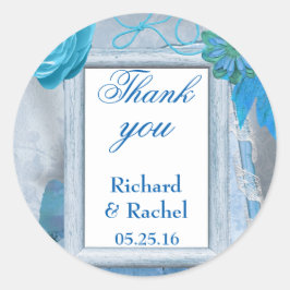 Blått Blommigt Tack Runt Klistermärke