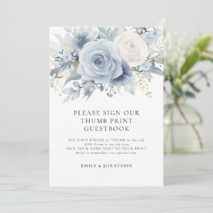 Blått Blommigt Tumavtryck Guestbook-skyltkort Inbjudningar