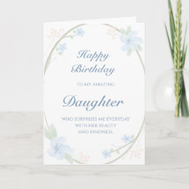 Blått Blommigt Utandningsdotter Födelsedag Kort
