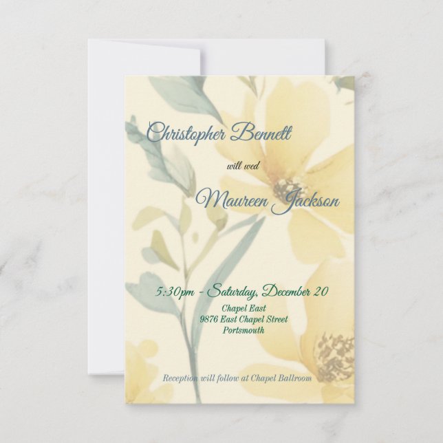 Blått Blommigt, vattenfärg för Butter-Gult, Blek OSA Kort (Framsida)