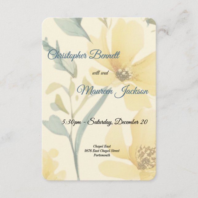 Blått Blommigt, vattenfärg för Butter-Gult, Blek Tilläggskort (Framsida)