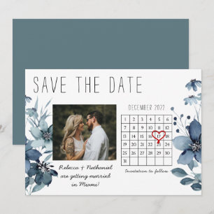 Blått Blommigt Vattenfärg Spara datumkalender Meddelande