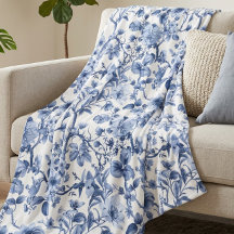 Blått Blommigt Vintage Toile Mönster