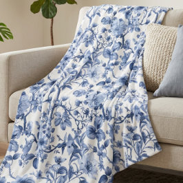 Blått Blommigt Vintage Toile Mönster  Fleecefilt