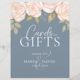 Blått Blommigts- och presentkort för bröllop Reklamblad