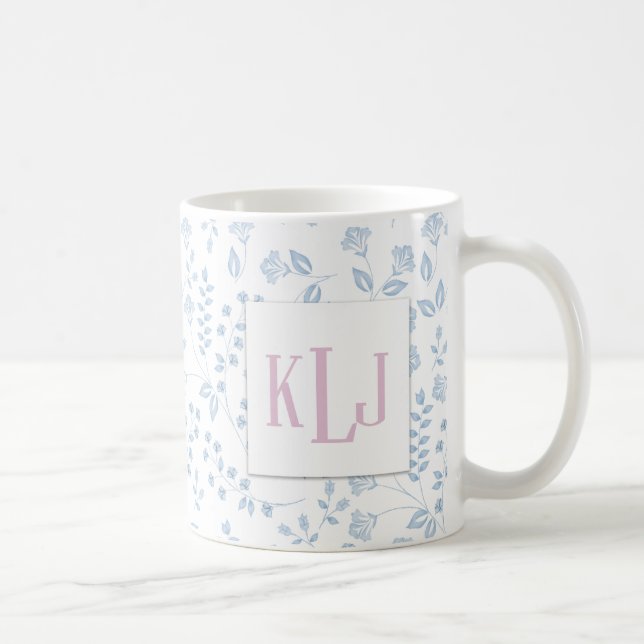 Blått Blommönster 11 oz Classic Mugg (Höger)