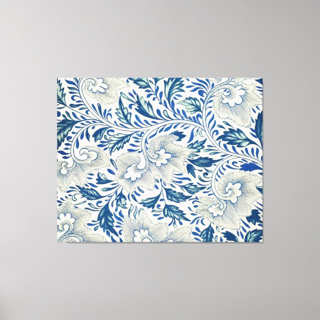 Blått Blommönster Antique Asian Design Canvastryck (Framsida)