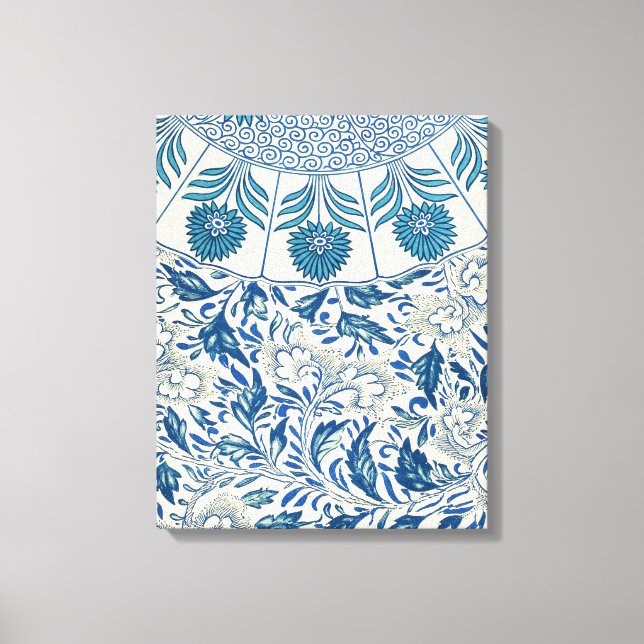 Blått Blommönster Antique Asian Design Canvastryck (Framsida)