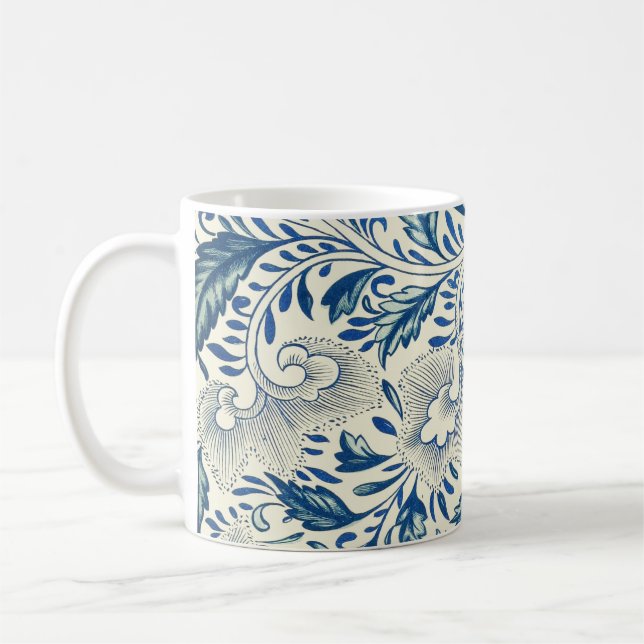 Blått Blommönster Antique Asian Design Kaffemugg (Vänster)