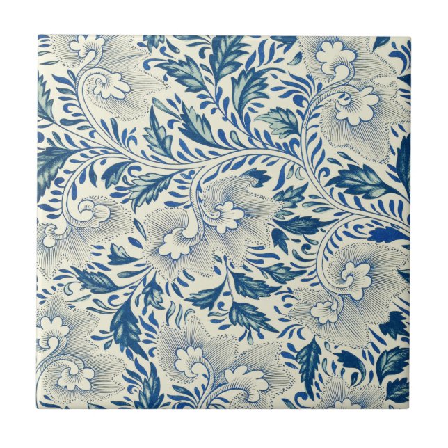 Blått Blommönster Antique Asian Design Kakelplatta (Framsidan)