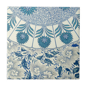 Blått Blommönster Antique Asian Design Kakelplatta
