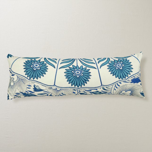 Blått Blommönster Antique Asian Design Kroppskudde (Baksidan)