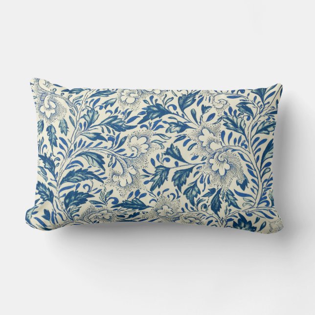 Blått Blommönster Antique Asian Design Lumbarkudde (Framsida)