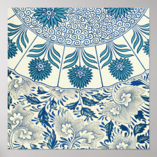 Blått Blommönster Antique Asian Design Poster