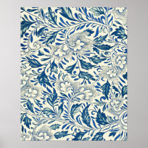 Blått Blommönster Antique Asian Design Poster