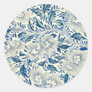 Blått Blommönster Antique Asian Design Runt Klistermärke