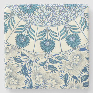 Blått Blommönster Antique Asian Design Stenunderlägg