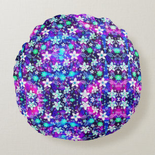 Blått Blommönster - Edelweiss Flower Geometric Rund Kudde