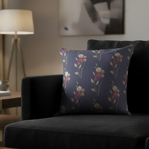 Blått Blommönster för färgen Cute Whimsique Waterc Kudde