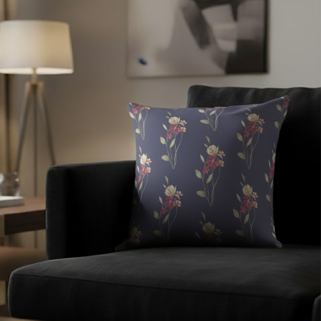 Blått Blommönster för färgen Cute Whimsique Waterc Kudde (Skapare uppladdad)