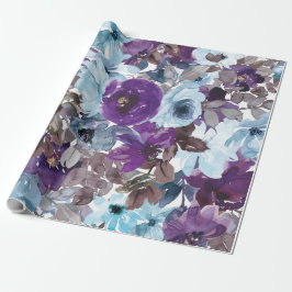 Blått Blommönster, Konstnärlig vattenfärg Presentpapper
