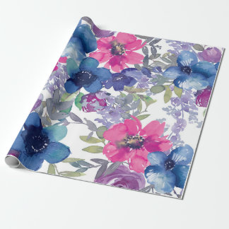 Blått blommönster, konstnärlig vattenfärg presentpapper