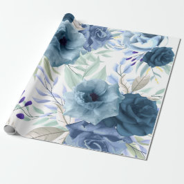 Blått Blommönster, Konstnärlig vattenfärg Presentpapper