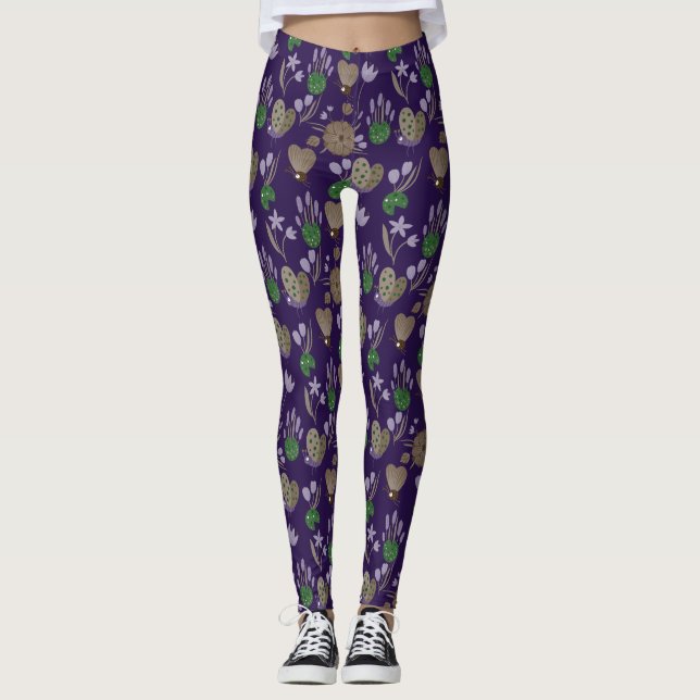 Blått Blommönster Leggings (Framsida)