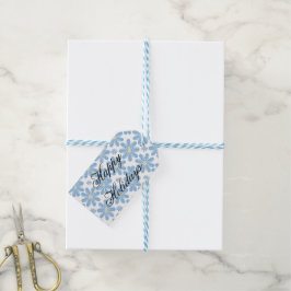 Blått Blommönster - Märkre för Personlig Gift Presentetikett