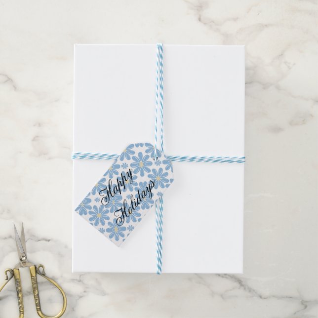 Blått Blommönster - Märkre för Personlig Gift Presentetikett (Med Snöre)