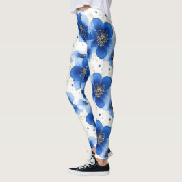 Blått blommönster med guldförgyllningar leggings