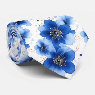 Blått blommönster med guldförstärkningar slips