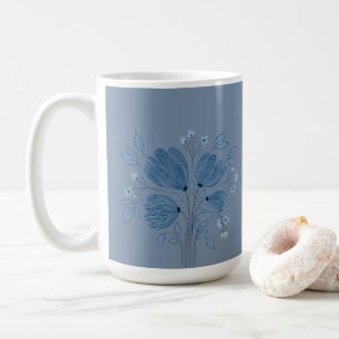 Blått Blommönster på Fäst blå denim Kaffemugg