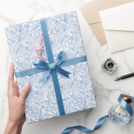 Blått blommönster pappert presentpapper