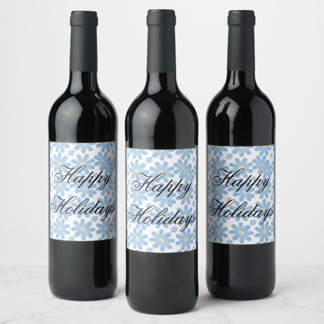 Blått Blommönster - Personlig Vin-etiketter Vinflaska Etikett (Flaskor)