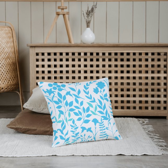 Blått Blommönster.ST01 Ingen BG Kudde (Skapare uppladdad)