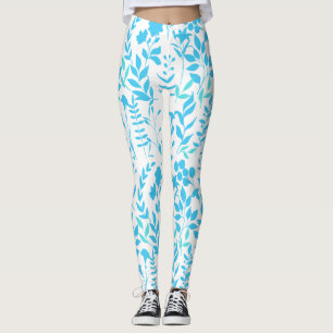 Blått blommönster.ST01 Ingen BG Leggings