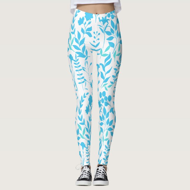 Blått blommönster.ST01 Ingen BG Leggings (Framsida)
