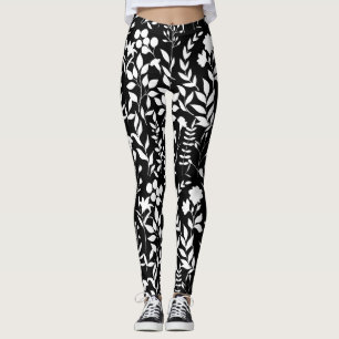 Blått Blommönster.ST02. vit svart BG Leggings
