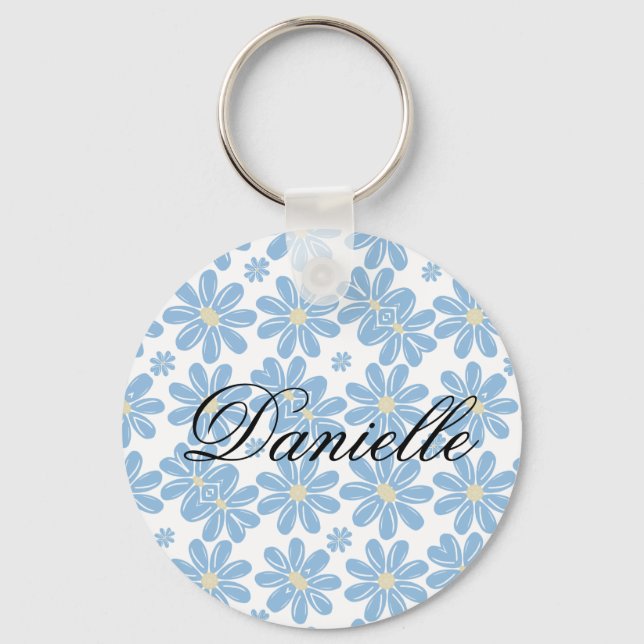 Blått blommotivet - Personlig nyckelring (Framsida)