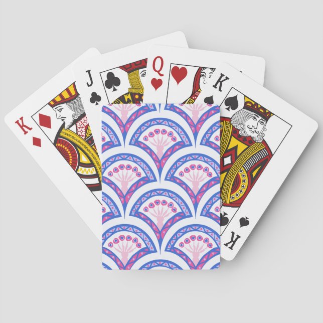 blått blomsterdamastmönster  casinokort (Baksidan)