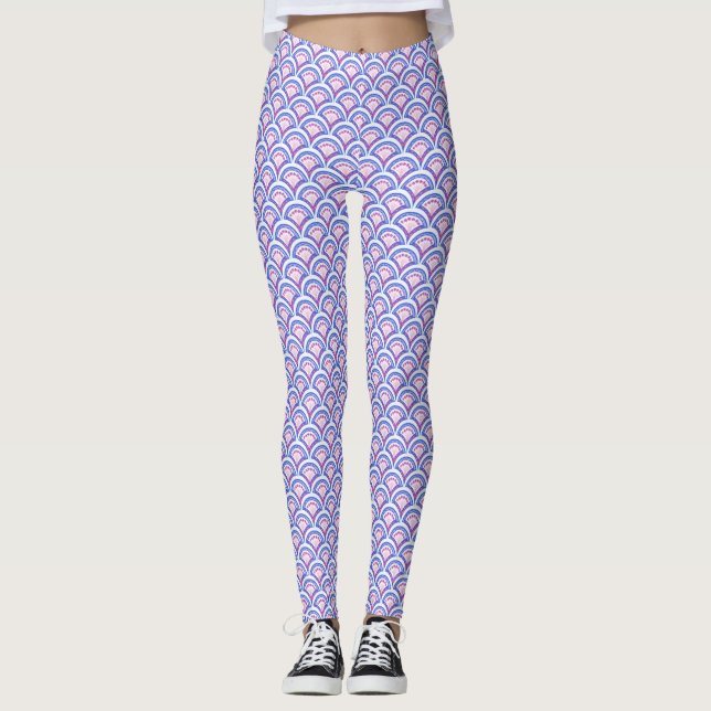 blått blomsterdamastmönster  leggings (Framsida)