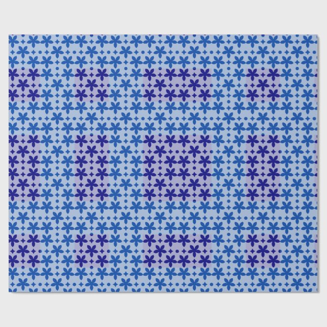 Blått blomstergeometriskt mönster | Modernt upprep Presentpapper (Platt)
