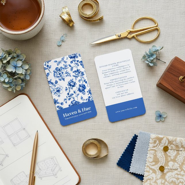 Blått blomsterklassiskt Delftsmönster Visitkort (Blue Floral Classic delftware Pattern Business Card.)