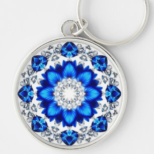 💙 Blått blomsterkrans Anpassat namn charm gåva 🔑 Rund Silverfärgad Nyckelring
