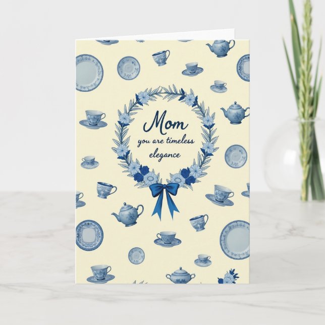 Blått blomsterkrans kort till mamma (Framsida)