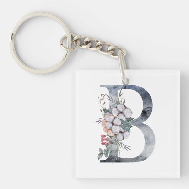Blått blomstermonogram initial B (Framsidan)