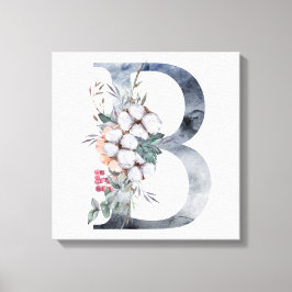 Blått blomstermonogram initial B Canvastryck