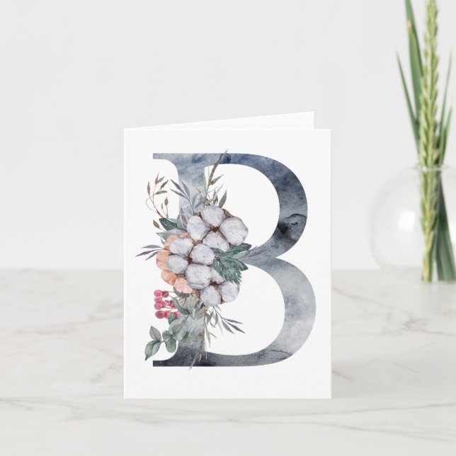 Blått blomstermonogram initial B Kort (Framsida)