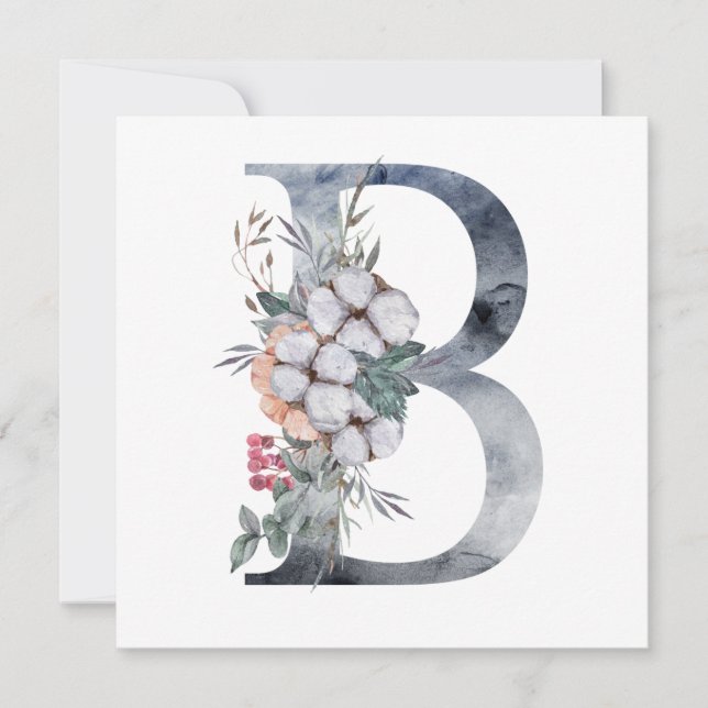 Blått blomstermonogram initial B Kort (Framsida)